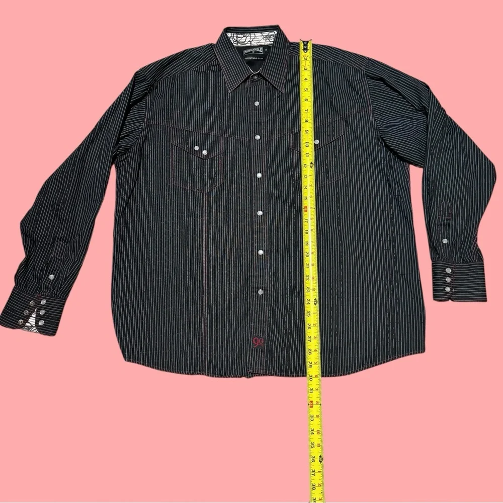 Men's Black Striped Button Up Collared Long Sleeve Cowboy Shirt - Picture 4 of 16
